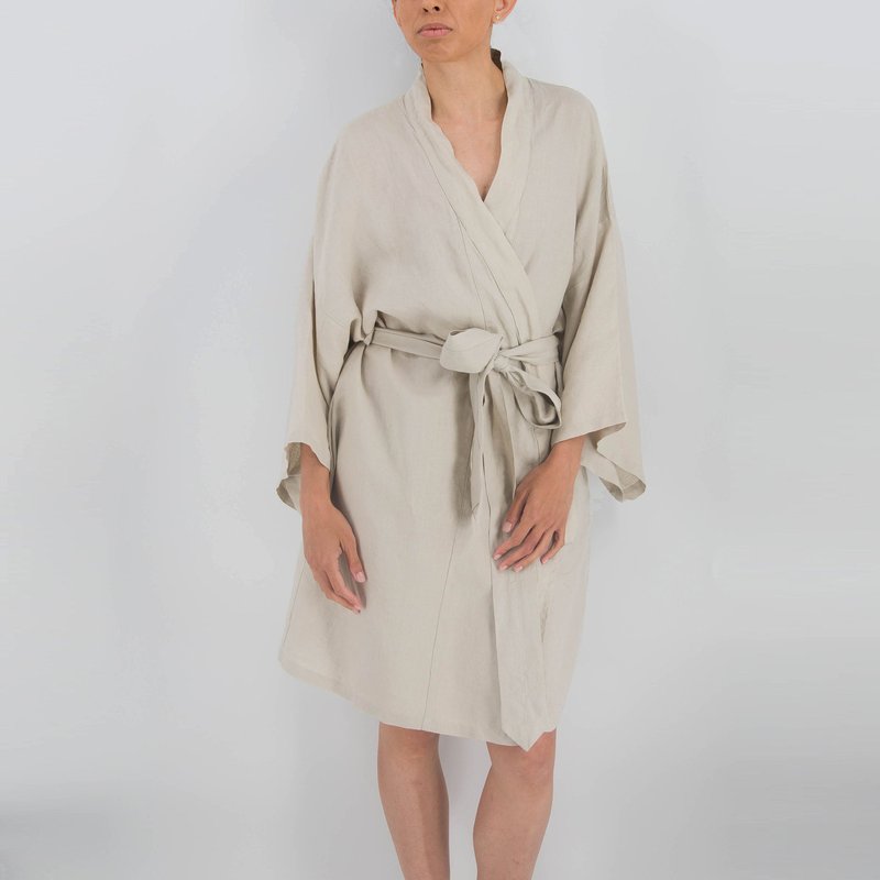 Sunday Morning Leia Mid-length French Linen Robe In White
