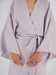 Leia Mid-Length French Linen Robe - Lilac