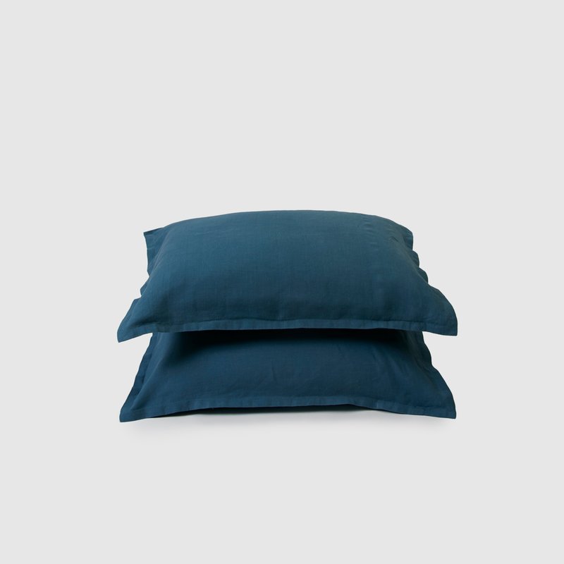 Sunday Morning Marcel Linen Pillowcases (pair) In Blue