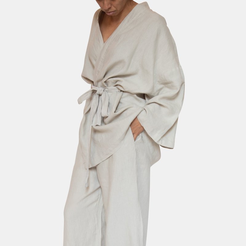 Sunday Morning Naoko Linen Kimono Sleepwear Set In White