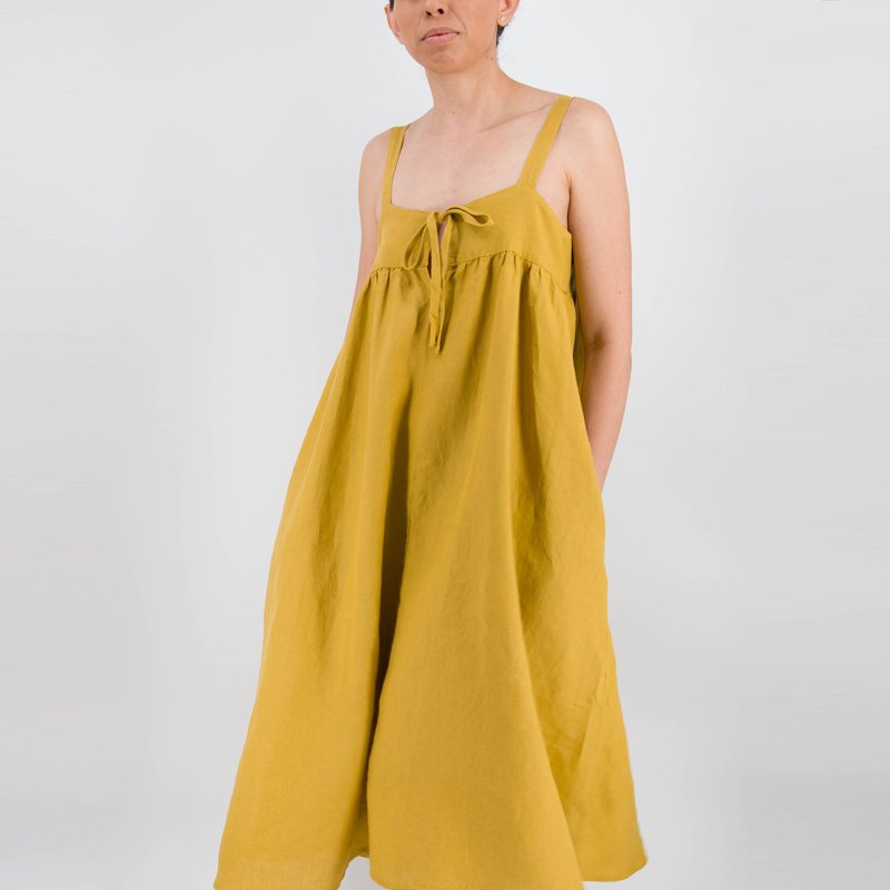 Sunday Morning Raya Linen Midi Strap Dress In Yellow