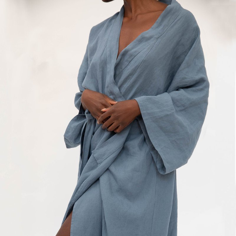 Sunday Morning Sai Full-length Linen Robe In Blue