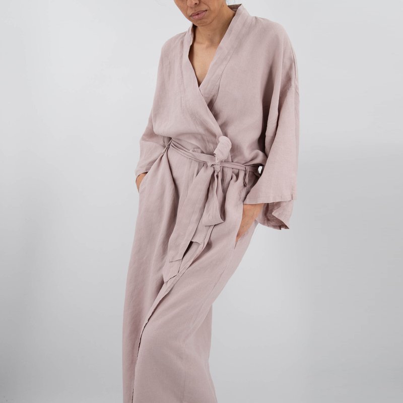 Sunday Morning Sai Full-length Linen Robe In Purple