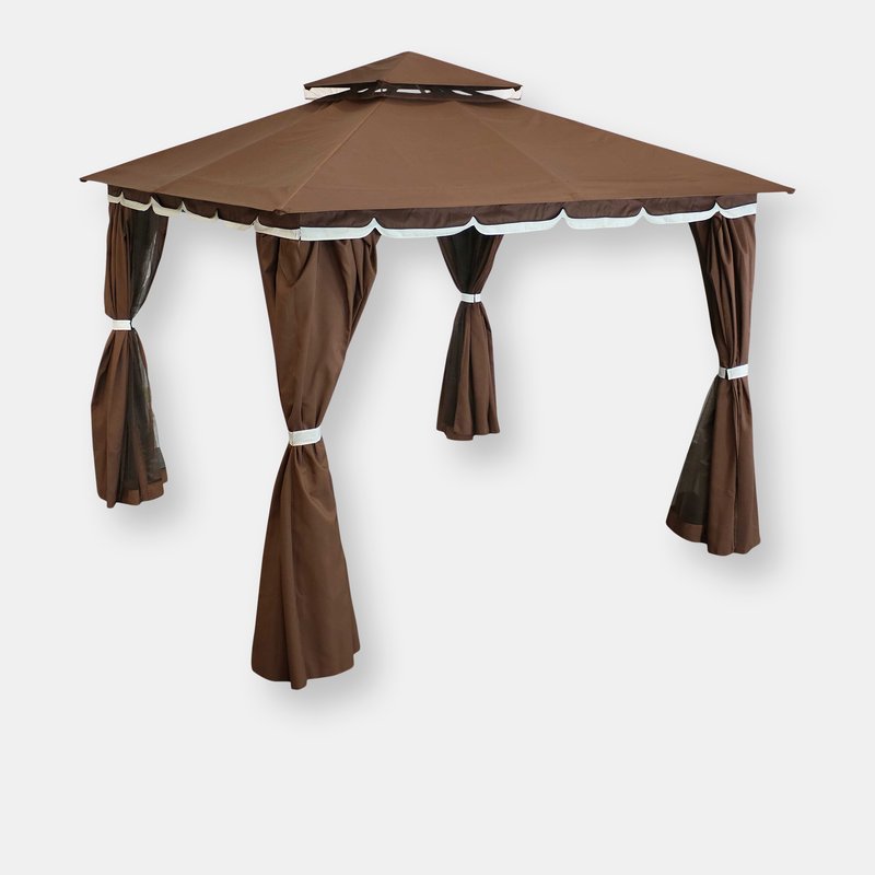 Sunnydaze Decor 10 Ft X 10 Ft Soft Top Polyester Gazebo With Privacy Wall - Brown