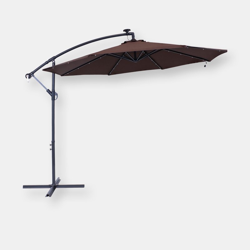 Sunnydaze Decor 10ft Offset Solar Patio Umbrella Outdoor Led Lights Cantilever Crank Brown Deck