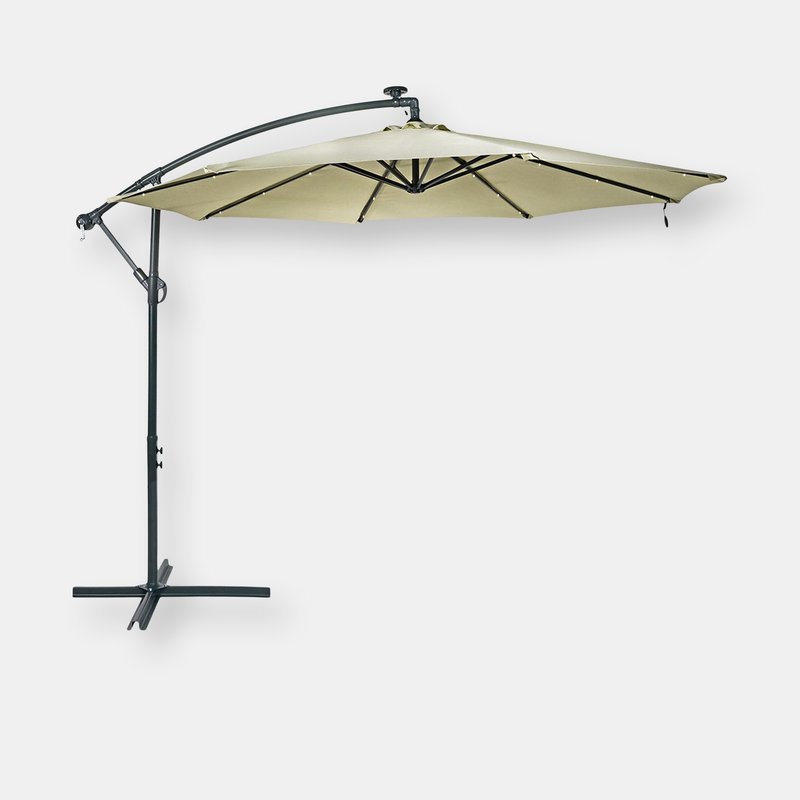 Sunnydaze Decor 10ft Offset Solar Patio Umbrella Outdoor Led Lights Cantilever Crank Brown Deck In White