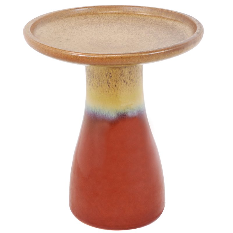Sunnydaze Decor 18" Bird Bath Glazed Ceramic Yellow Duo-tone Outdoor Uv- And Frost-resistant In Red
