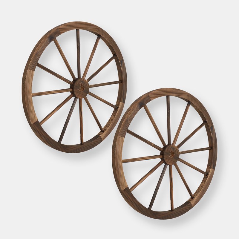 Sunnydaze Decor 2-pack 29" Wagon Wheel Wooden Decorative Indoor Outdoor Accent Natural Finish In Brown
