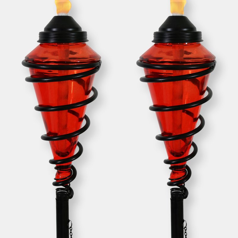 Sunnydaze Decor 2-pack Patio Torches Metal Swirl Green Glass Outdoor Lawn Garden Tabletop Decor In Red