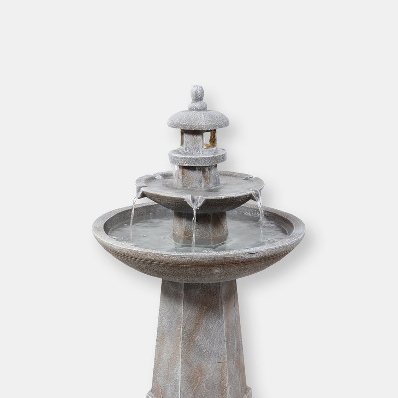 Sunnydaze Decor 2-tiered Pagoda Outdoor Water Fountain With Led Light In Grey