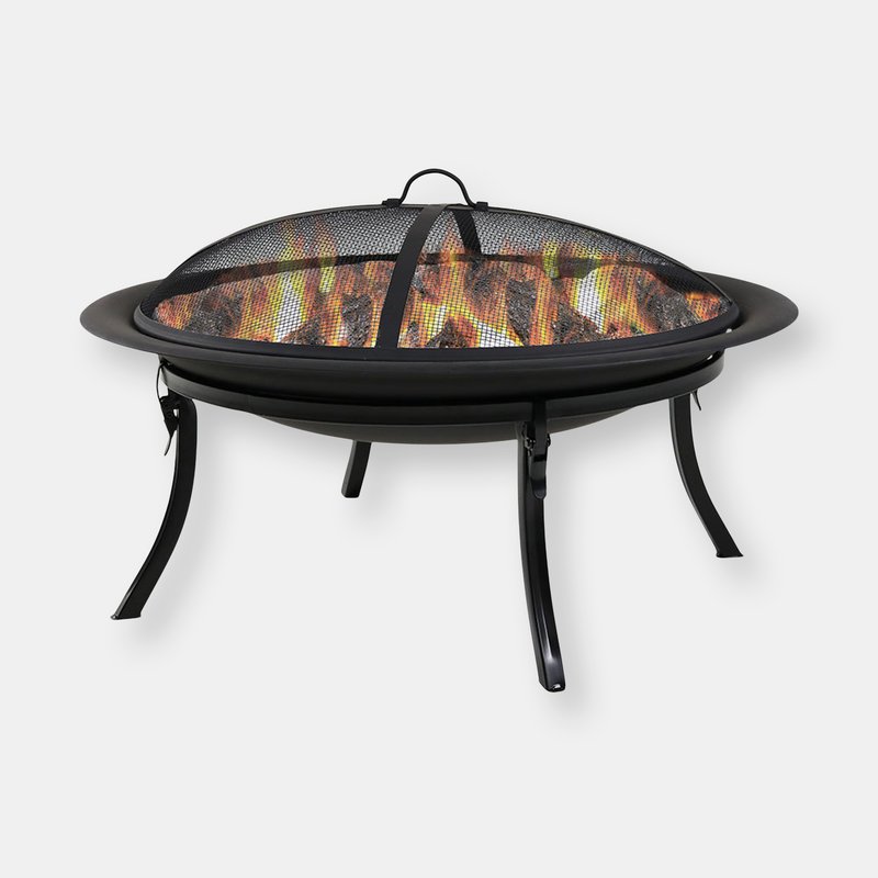 Sunnydaze Decor 29" Fire Pit Steel Folding Fire Bowl With Storage Bag And Spark Screen In Black
