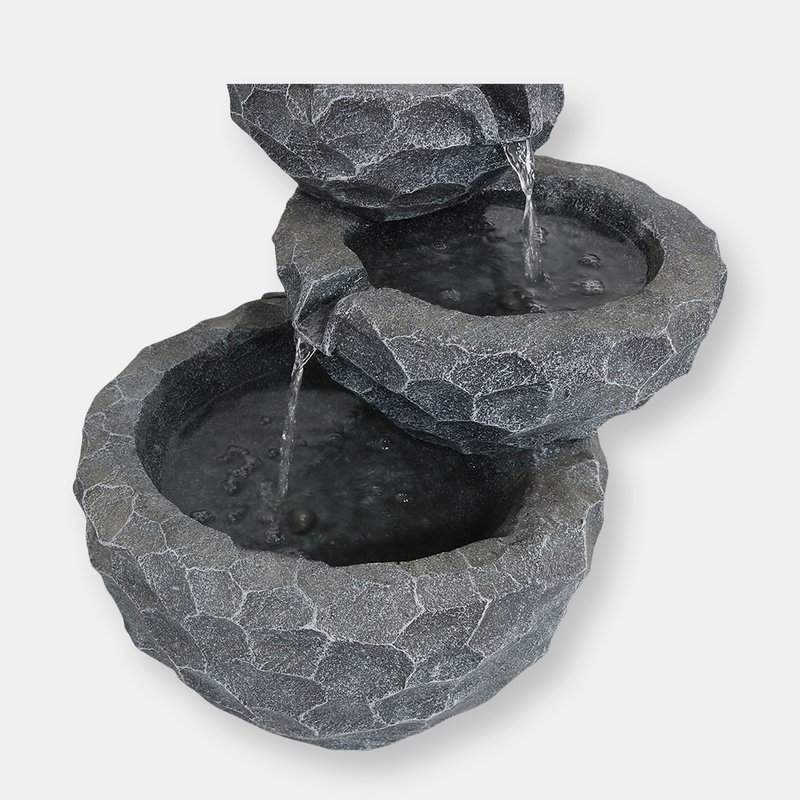Sunnydaze Decor 3-tier Chiseled Basin Solar Outdoor Water Fountain With Battery In Grey