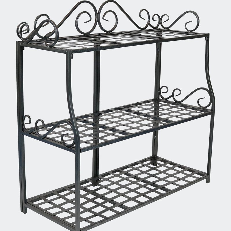 Sunnydaze Decor 3-tier Plant Stand Iron Metal Shelves With Decorative Scroll Edging In Black