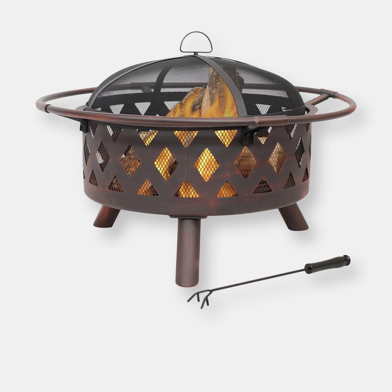 Sunnydaze Decor 30" Fire Pit Steel With Bronze Finish Crossweave With Spark Screen In Gold