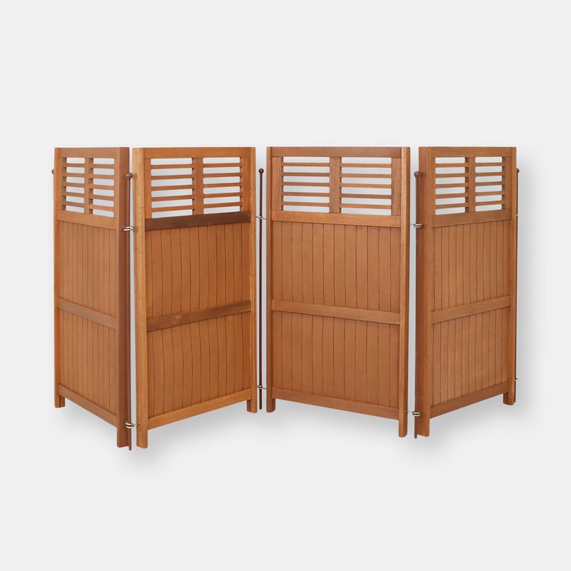 Sunnydaze Decor 4-panel Folding Outdoor Wood Patio Garden Divider Partition Privacy Screen In Brown