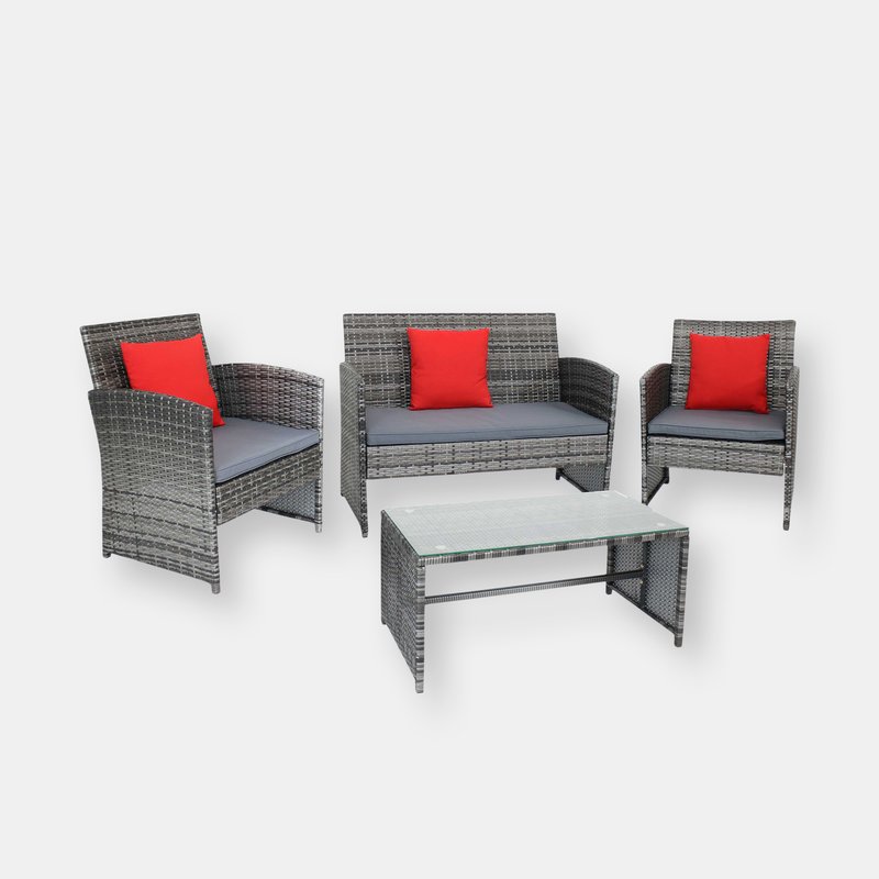 Sunnydaze Decor 4-piece Patio Rattan Conversation Furniture Set Patio Garden Navy Blue Cushions In Grey