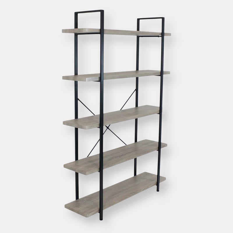 Sunnydaze Decor 5-shelf Bookshelf Open Bookcase Stand Storage Industrial Rustic Display Teak In Grey