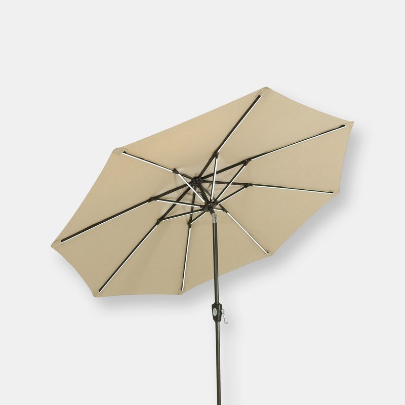 Sunnydaze Decor 9' Beige Outdoor Sunbrella Market Umbrella With Solar Led Light Bars In Brown