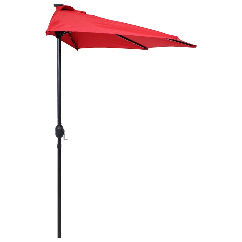 Sunnydaze Decor 9 Ft Solar Outdoor Half Patio Umbrella With Led Lights In Red