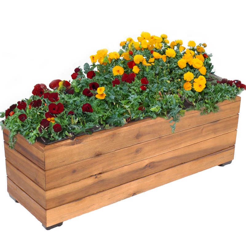 Sunnydaze Decor Acacia Rectangle Planter Box With Plastic Liner In Brown