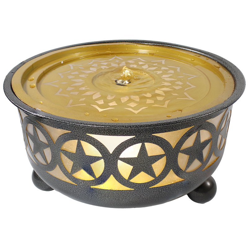Sunnydaze Decor All Star Galvanized Iron Outdoor Bowl Fountain With Led Lights In Gold