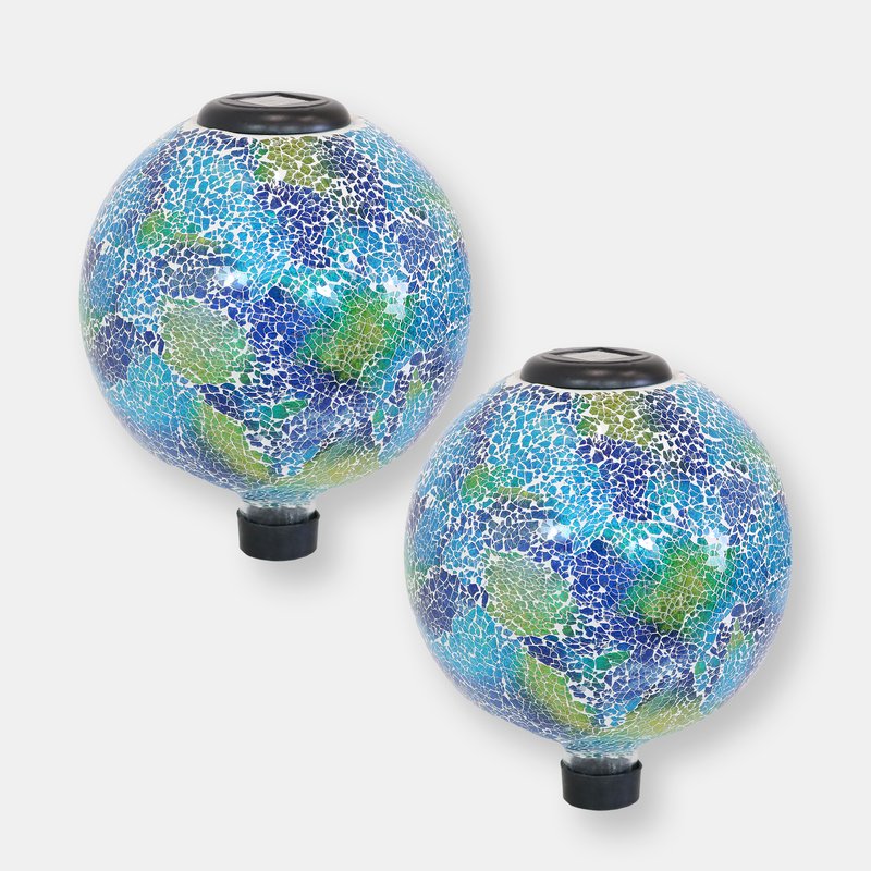 Sunnydaze Decor Azul Terra Gazing Ball With Led Solar Light Crackled Glass Globe Garden Art In Blue