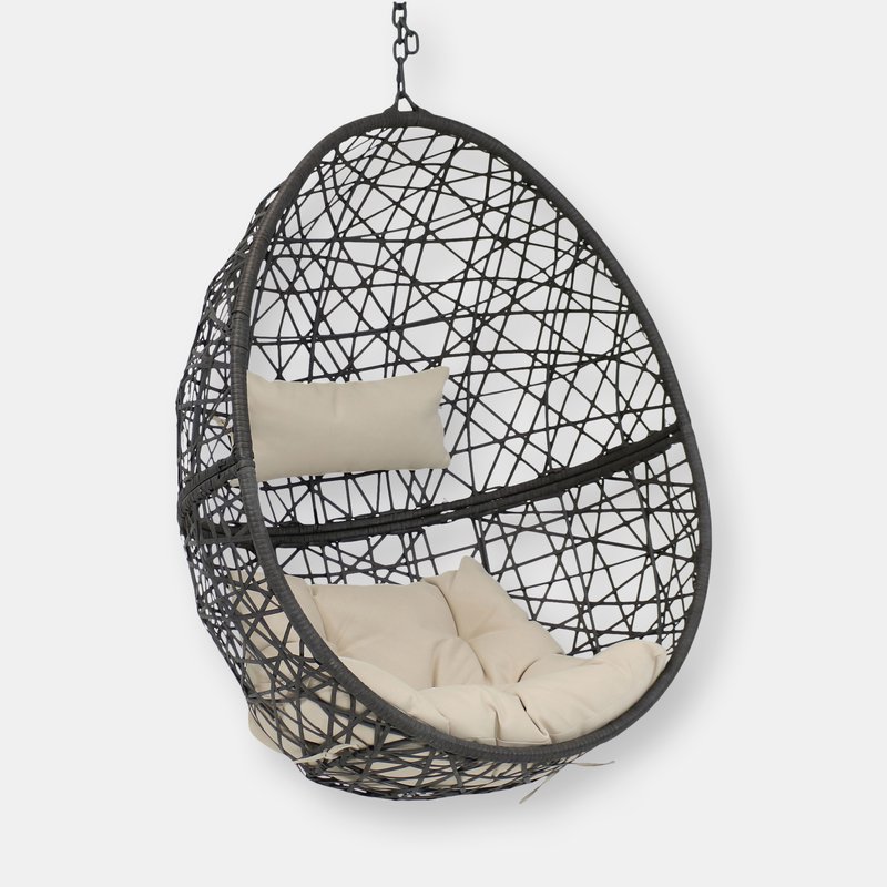 Sunnydaze Decor Caroline Hanging Basket Egg Chair Swing- Resin Wicker In White
