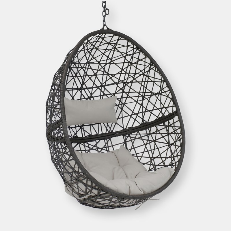 Sunnydaze Decor Caroline Hanging Basket Egg Chair Swing- Resin Wicker In Grey