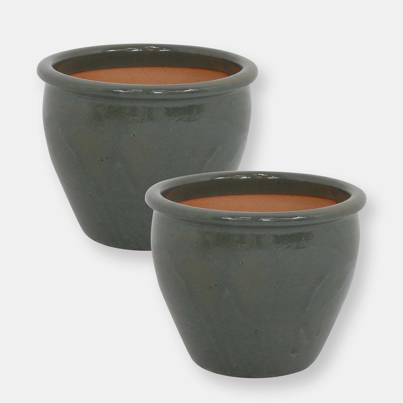 Sunnydaze Decor Chalet Glazed Ceramic Planter In Grey