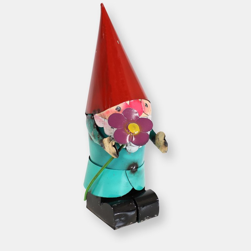 Sunnydaze Decor Cheerful Flower Metal Garden Gnome 16" Statue Figurine In Blue