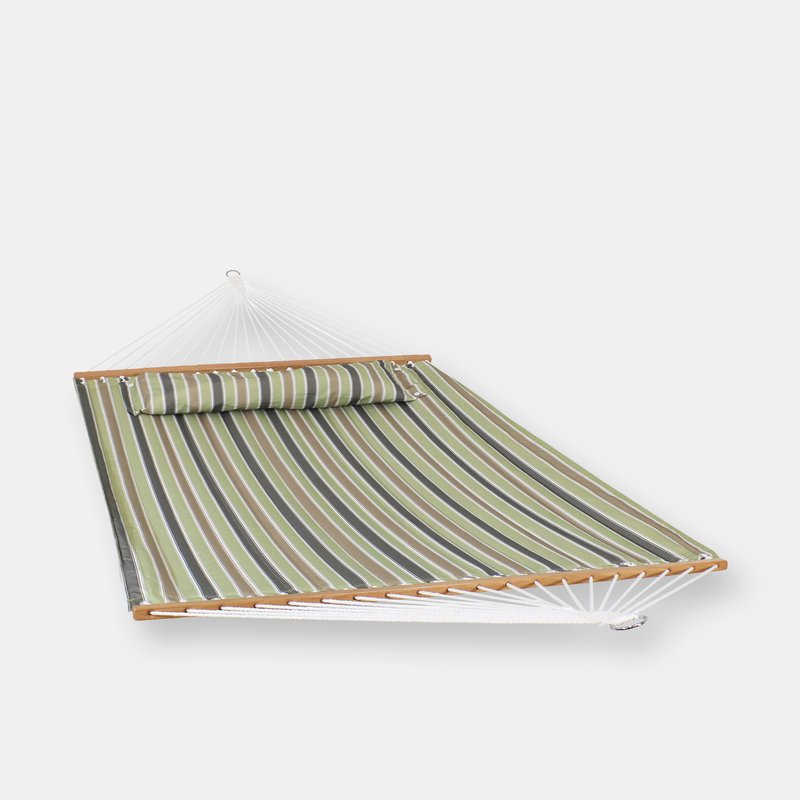 Sunnydaze Decor Double Hammock Fabric With Pillow Spreader Bars Khaki Stripe Outdoor Patio Bed In Brown