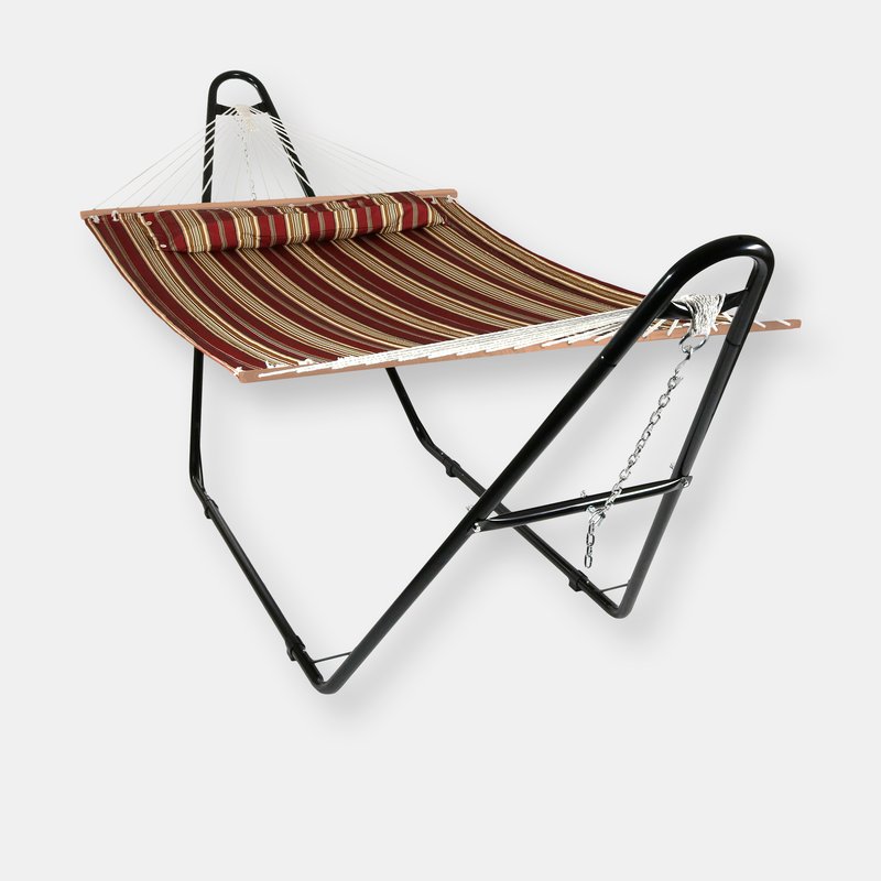 Sunnydaze Decor Double Quilted Hammock With Universal Steel Stand Misty Beach Outdoor Swing Bed In Red