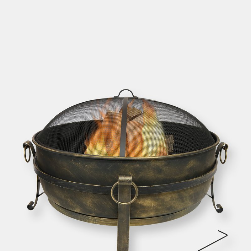 Sunnydaze Decor Fire Pit Cauldron Steel Wood Burning Backyard Patio Fireplace Campfire In Black