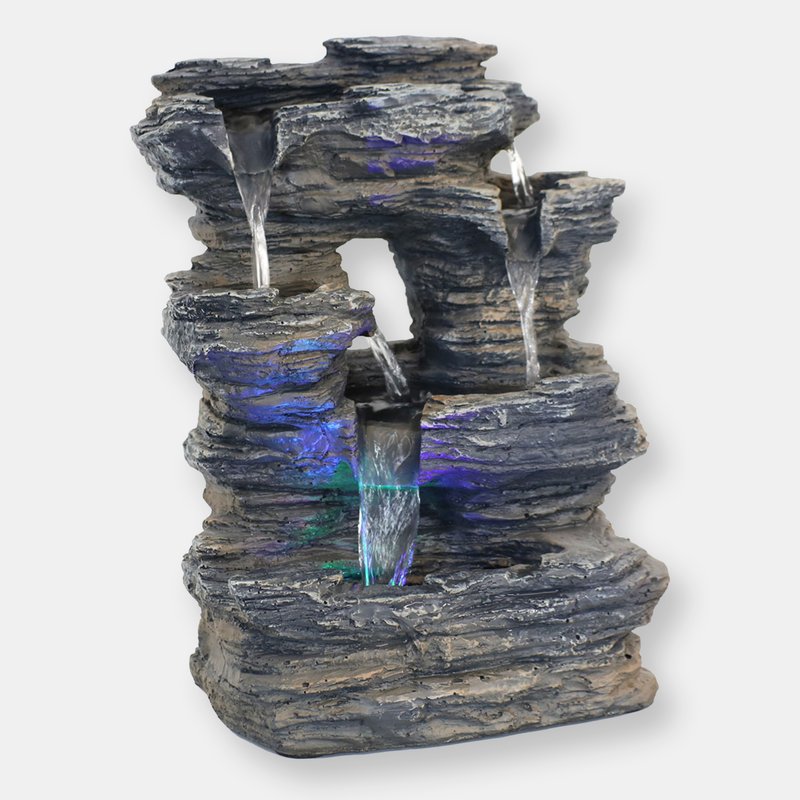 Sunnydaze Decor Five Stream Rock Cavern Tabletop Fountain With Multi Colored Led Light In Grey