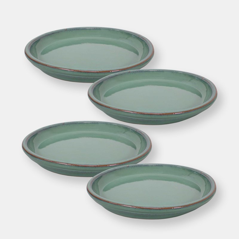 Sunnydaze Decor Glazed Ceramic Planter Saucer Set Of 4 In Green