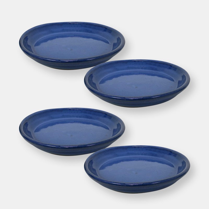 Sunnydaze Decor Glazed Ceramic Planter Saucer Set Of 4 In Blue
