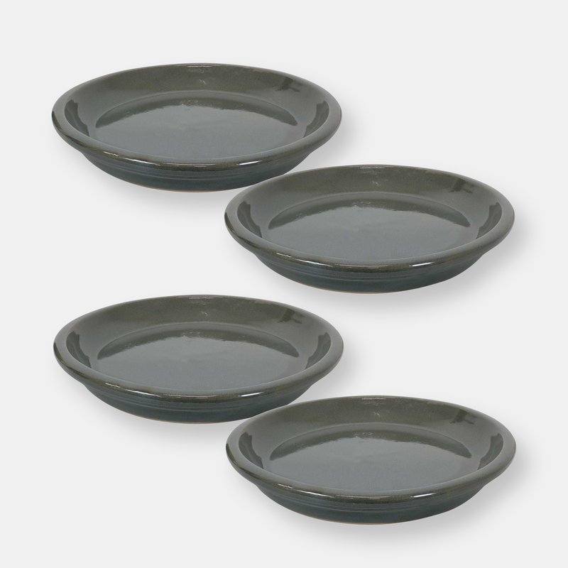 Sunnydaze Decor Glazed Ceramic Planter Saucer Set Of 4 In Grey
