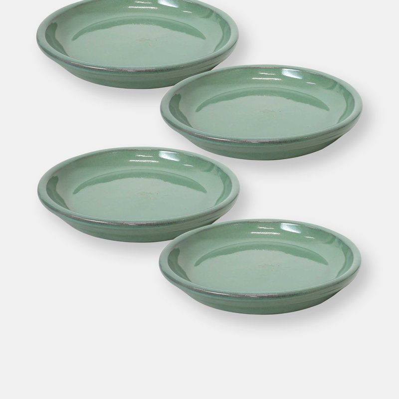 Sunnydaze Decor Glazed Ceramic Planter Saucer Set Of 4 In Green