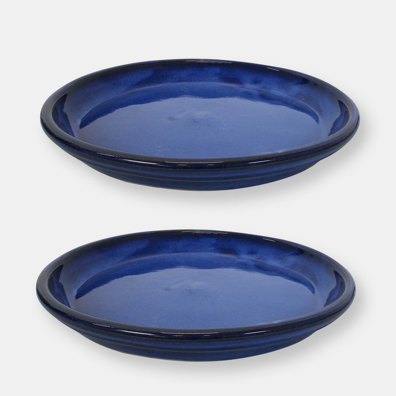 Sunnydaze Decor Glazed Ceramic Planter Saucers In Blue