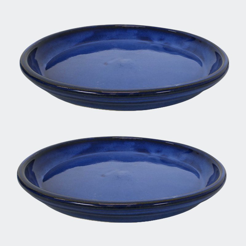 Sunnydaze Decor Glazed Ceramic Planter Saucers In Blue