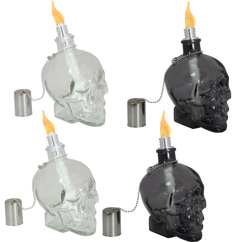 Sunnydaze Decor Grinning Skull Glass Tabletop Torches In Black