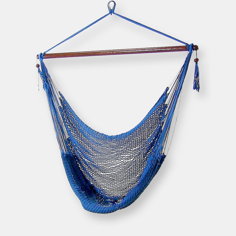 Sunnydaze Decor Hanging Hammock Chair Swing Seat Rope Red Caribbean Outdoor Patio Porch Garden In Blue