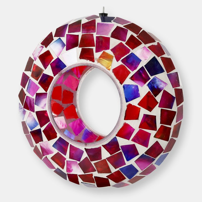 Sunnydaze Decor Glass Crimson Mosaic Fly-through Hanging Bird Feeder - 6 In In Red