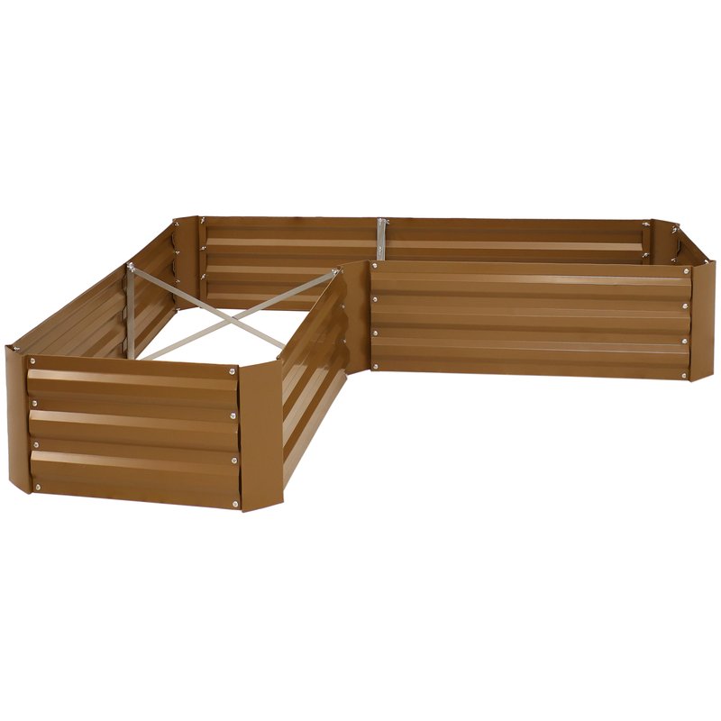 Sunnydaze Decor L-shaped Galvanized Steel Raised Garden Bed Corner Planter Box For Gardening In Brown