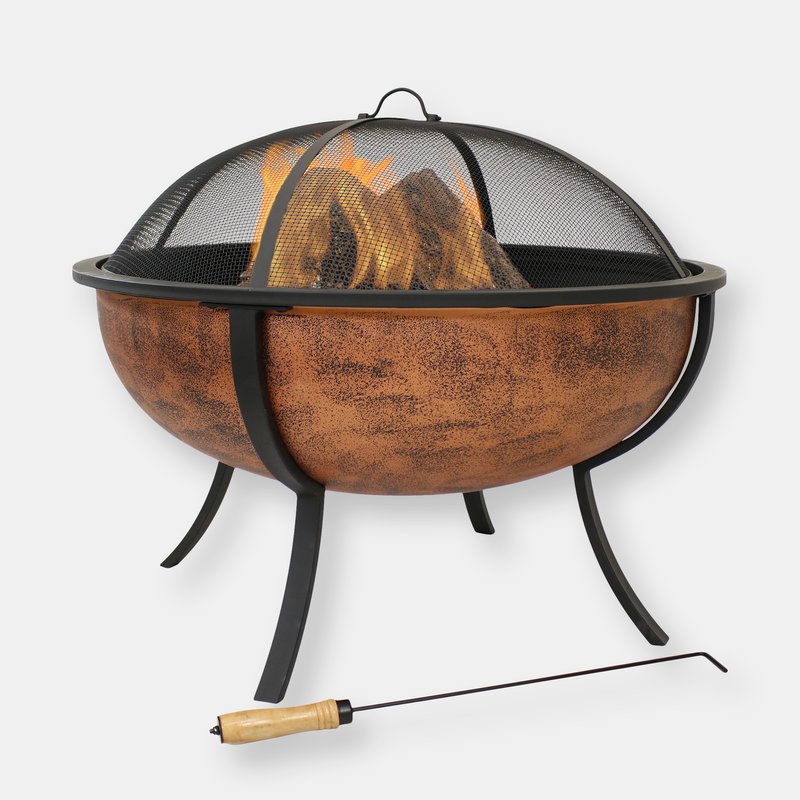 Sunnydaze Decor Large Copper Finish Outdoor Fire Pit Bowl With Screen In Gold
