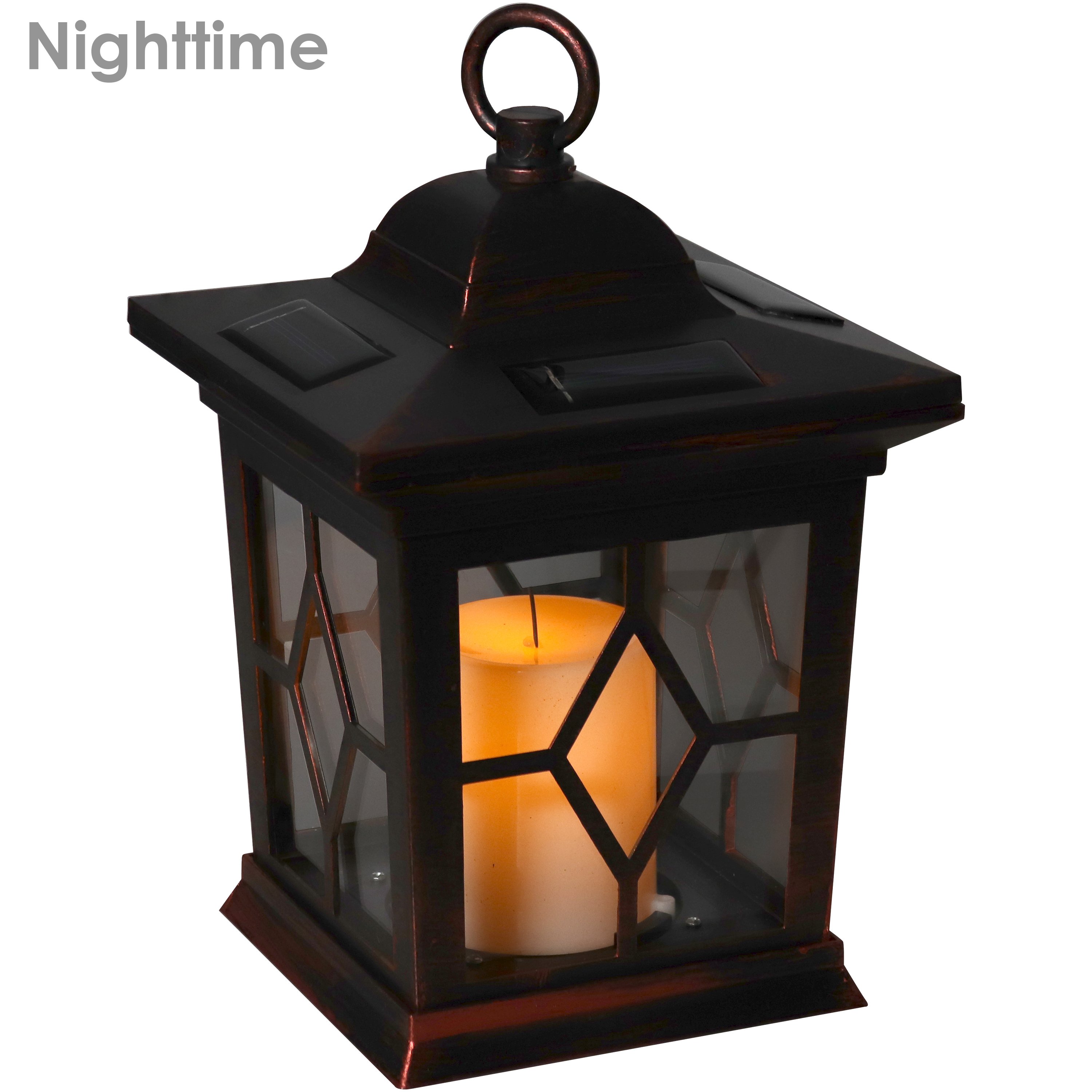 Sunnydaze Outdoor Antique LED Hanging with Light Solar Candle Lantern and 