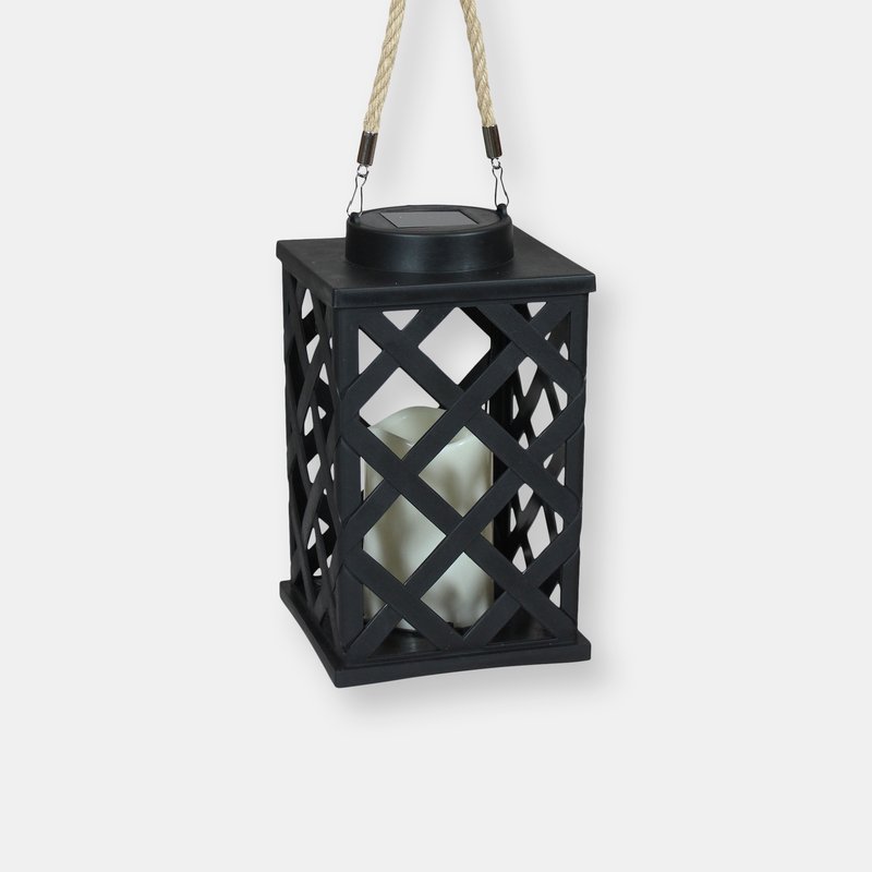 Sunnydaze Decor Modern Crosshatch Outdoor Solar Led Candle Lantern In Black