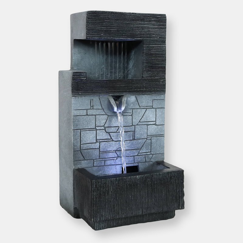Sunnydaze Decor Modern Tiered Brick Wall Tabletop Water Fountain Feature W/ Led In Grey