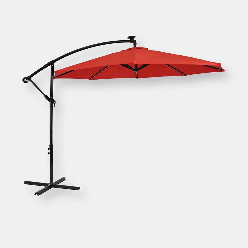 Sunnydaze Decor Offset Patio Umbrella With Solar Led Lights In Red