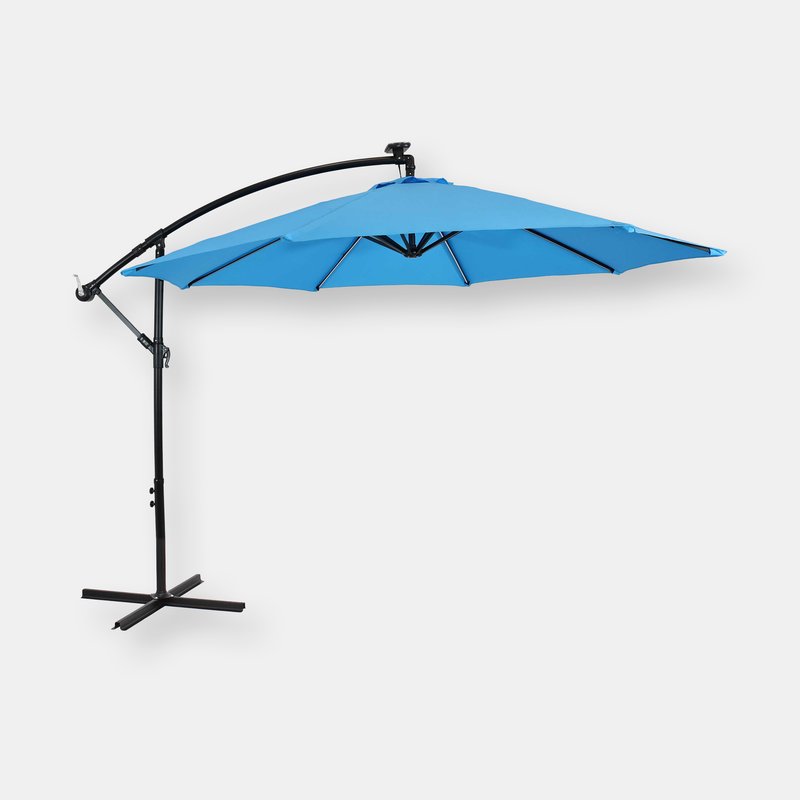 Sunnydaze Decor Offset Patio Umbrella With Solar Led Lights In Blue